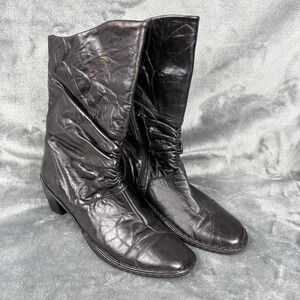 Josef Seibel Black Leather Slouch Mid Calf‎ Boots Western Euro Chic